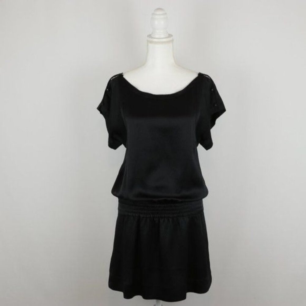 Rebecca Taylor Women's Size 2 Black 100% Silk Scoop Neck Mini Sheath Dress